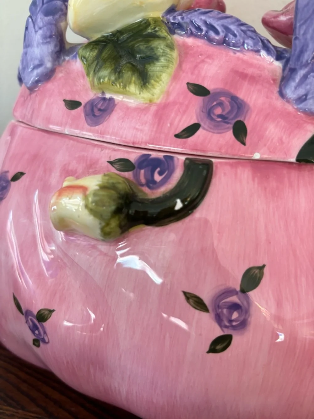 Pink Floral Ceramic Handbag Cookie jar